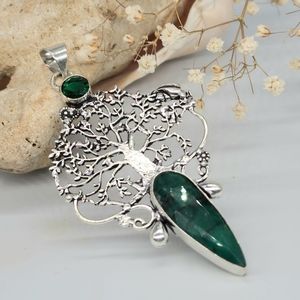 Natural Beautiful Raw Emerald Stone/Diopside Silver 925 Pendant